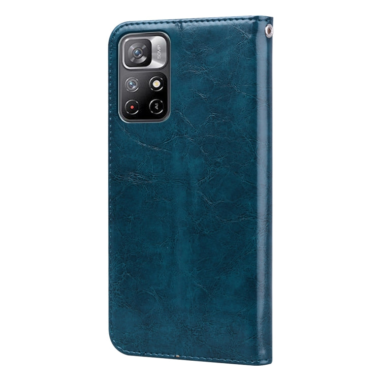 For Xiaomi Poco M4 Pro 5G / Redmi Note 11T 5G Oil Wax Texture Leather Phone Case(Blue) - Xiaomi Cases by buy2fix | Online Shopping UK | buy2fix