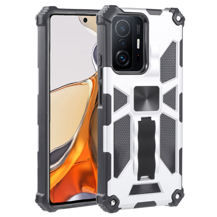 For Xiaomi Mi 11T / 11T Pro Shockproof TPU + PC Magnetic Protective Phone Case with Holder(Silver) - Xiaomi Cases by buy2fix | Online Shopping UK | buy2fix