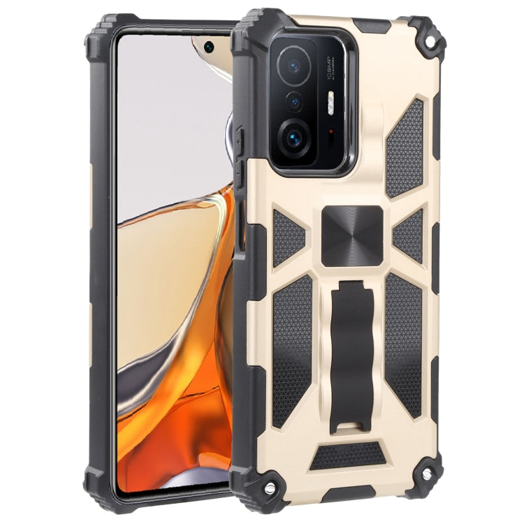 For Xiaomi Mi 11T / 11T Pro Shockproof TPU + PC Magnetic Protective Phone Case with Holder(Gold) - Xiaomi Cases by buy2fix | Online Shopping UK | buy2fix