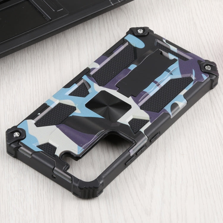 For Samsung Galaxy S22 5G Camouflage Armor Kickstand TPU + PC Magnetic Phone Case(Light Blue) - Galaxy S22 5G Cases by buy2fix | Online Shopping UK | buy2fix