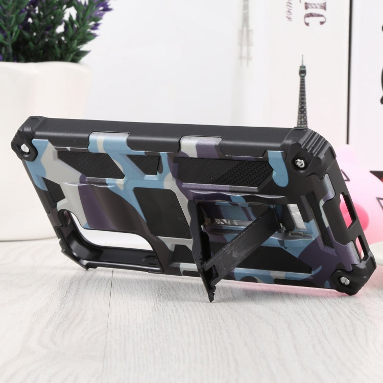 For Samsung Galaxy S22 5G Camouflage Armor Kickstand TPU + PC Magnetic Phone Case(Light Blue) - Galaxy S22 5G Cases by buy2fix | Online Shopping UK | buy2fix