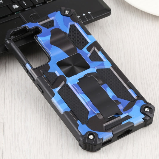For Samsung Galaxy S22 5G Camouflage Armor Kickstand TPU + PC Magnetic Phone Case(Dark Blue) by buy2fix