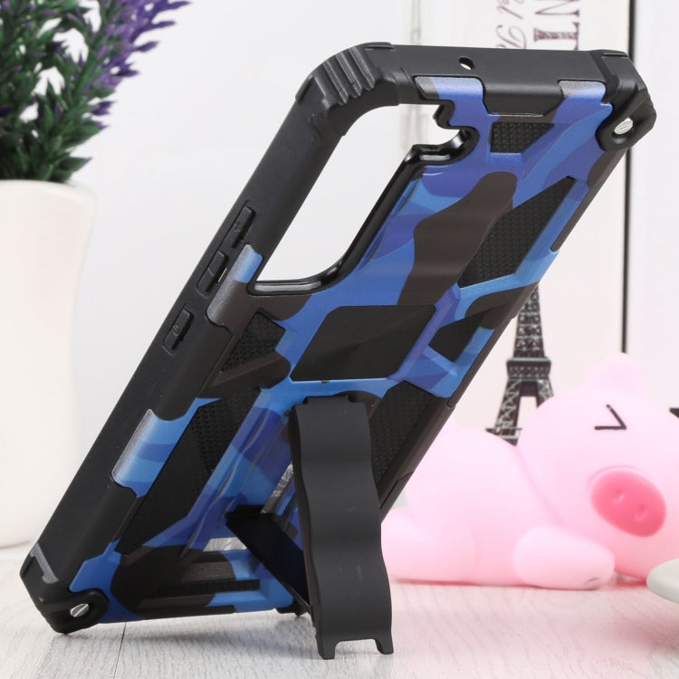 For Samsung Galaxy S22 5G Camouflage Armor Kickstand TPU + PC Magnetic Phone Case(Dark Blue) - Galaxy S22 5G Cases by buy2fix | Online Shopping UK | buy2fix