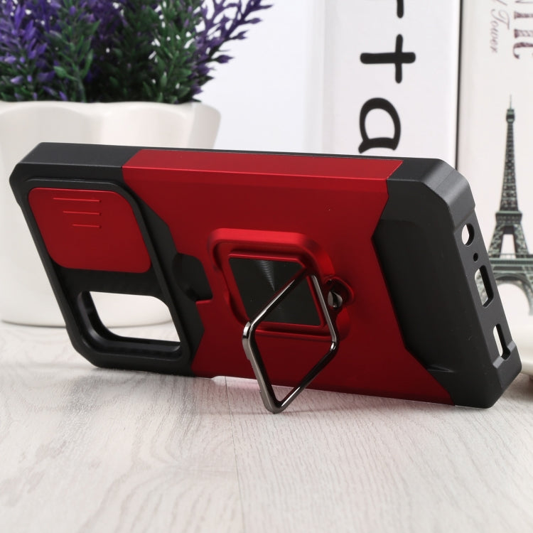 Sliding Camera Cover Design PC + TPU Shockproof Phone Case with Ring Holder & Card Slot For Samsung Galaxy A13 4G/Galaxy A13 5G /Galaxy A13 Lite/Galaxy A04/Galaxy A04S/Galaxy A04E 4G(Red) by buy2fix
