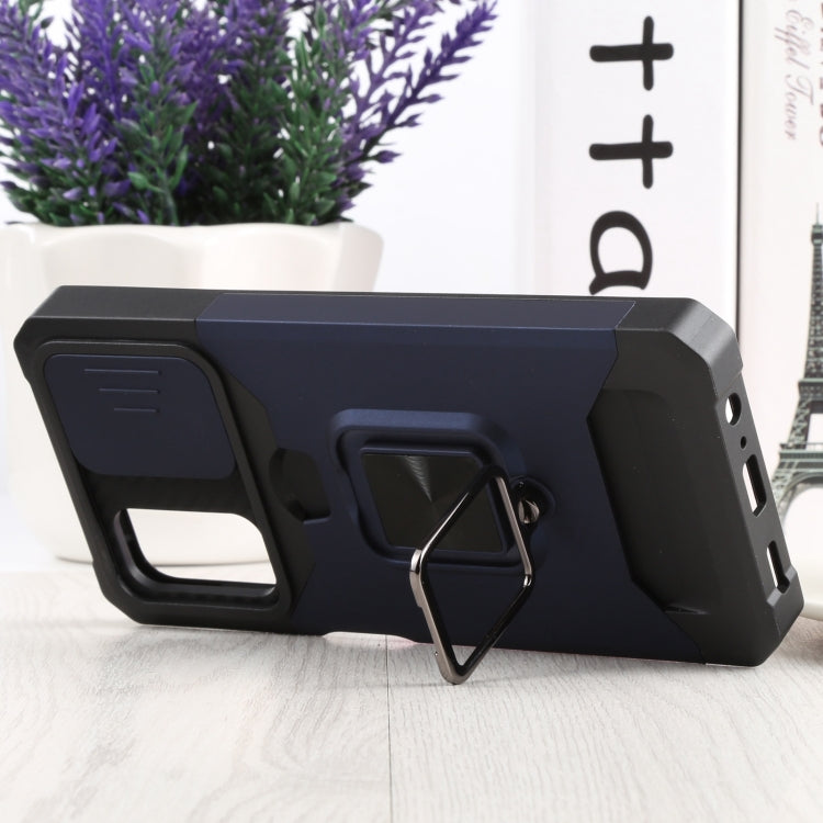 Sliding Camera Cover Design PC + TPU Shockproof Phone Case with Ring Holder & Card Slot For Samsung Galaxy A13 4G/Galaxy A13 5G /Galaxy A13 Lite/Galaxy A04/Galaxy A04S/Galaxy A04E 4G(Blue) by buy2fix