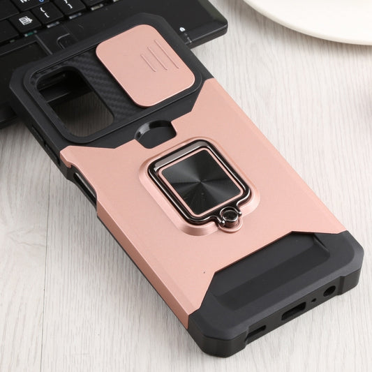 Sliding Camera Cover Design PC + TPU Shockproof Phone Case with Ring Holder & Card Slot For Samsung Galaxy A13 4G/Galaxy A13 5G /Galaxy A13 Lite/Galaxy A04/Galaxy A04S/Galaxy A04E 4G(Rose Gold) by buy2fix