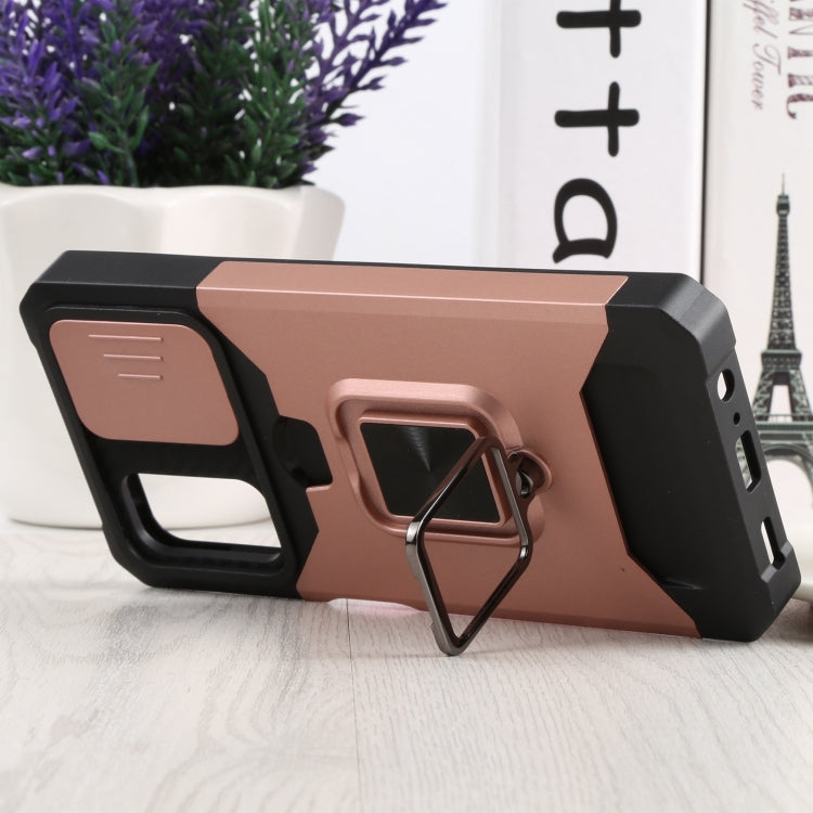 Sliding Camera Cover Design PC + TPU Shockproof Phone Case with Ring Holder & Card Slot For Samsung Galaxy A13 4G/Galaxy A13 5G /Galaxy A13 Lite/Galaxy A04/Galaxy A04S/Galaxy A04E 4G(Rose Gold) by buy2fix