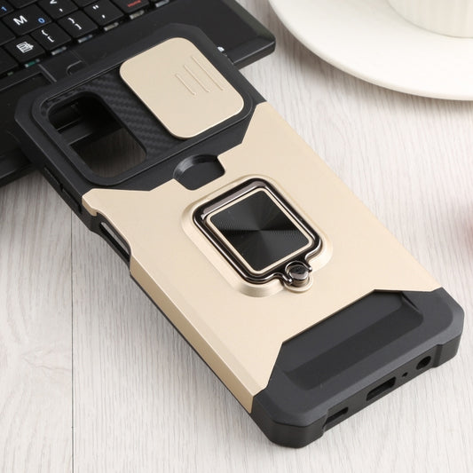 Sliding Camera Cover Design PC + TPU Shockproof Phone Case with Ring Holder & Card Slot For Samsung Galaxy A13 4G/Galaxy A13 5G /Galaxy A13 Lite/Galaxy A04/Galaxy A04S/Galaxy A04E 4G(Gold) by buy2fix