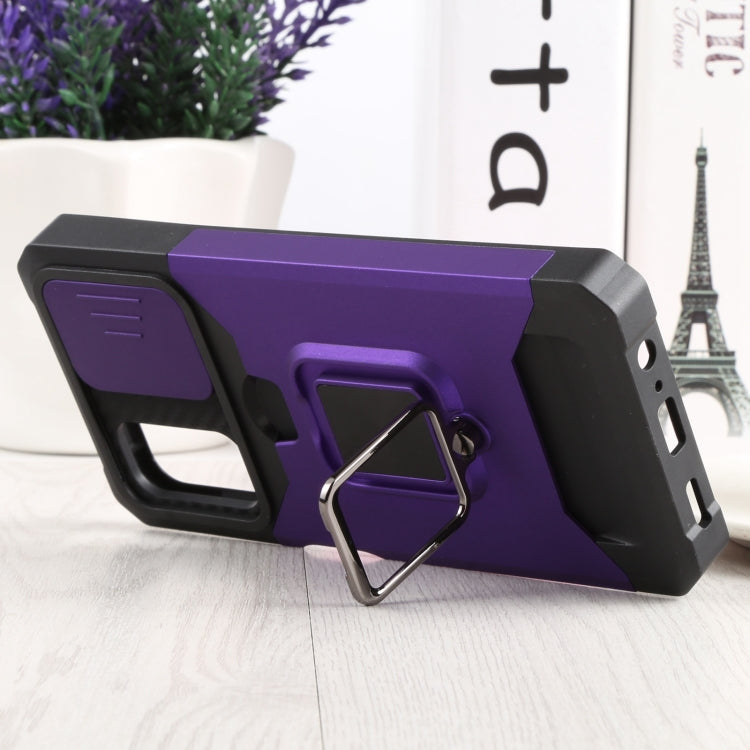 Sliding Camera Cover Design PC + TPU Shockproof Phone Case with Ring Holder & Card Slot For Samsung Galaxy A13 4G/Galaxy A13 5G /Galaxy A13 Lite/Galaxy A04/Galaxy A04S/Galaxy A04E 4G(Purple) by buy2fix