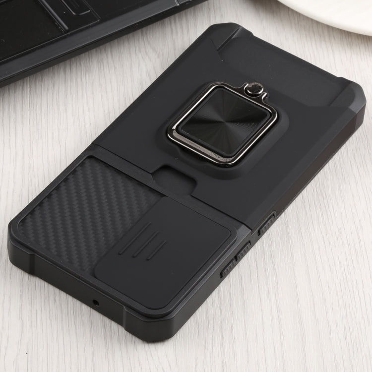 For Samsung Galaxy S22 5G Sliding Camera Cover Design PC + TPU Shockproof Phone Case with Ring Holder & Card Slot(Black) - Galaxy S22 5G Cases by buy2fix | Online Shopping UK | buy2fix