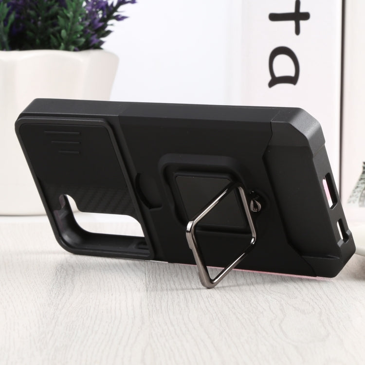 For Samsung Galaxy S22 5G Sliding Camera Cover Design PC + TPU Shockproof Phone Case with Ring Holder & Card Slot(Black) - Galaxy S22 5G Cases by buy2fix | Online Shopping UK | buy2fix