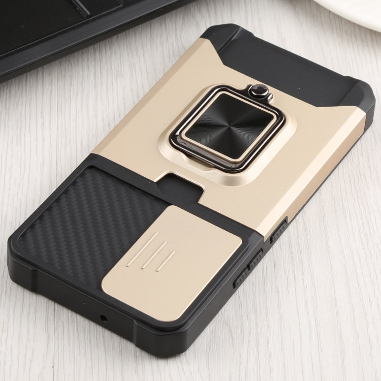 For Samsung Galaxy S22 5G Sliding Camera Cover Design PC + TPU Shockproof Phone Case with Ring Holder & Card Slot(Gold) - Galaxy S22 5G Cases by buy2fix | Online Shopping UK | buy2fix