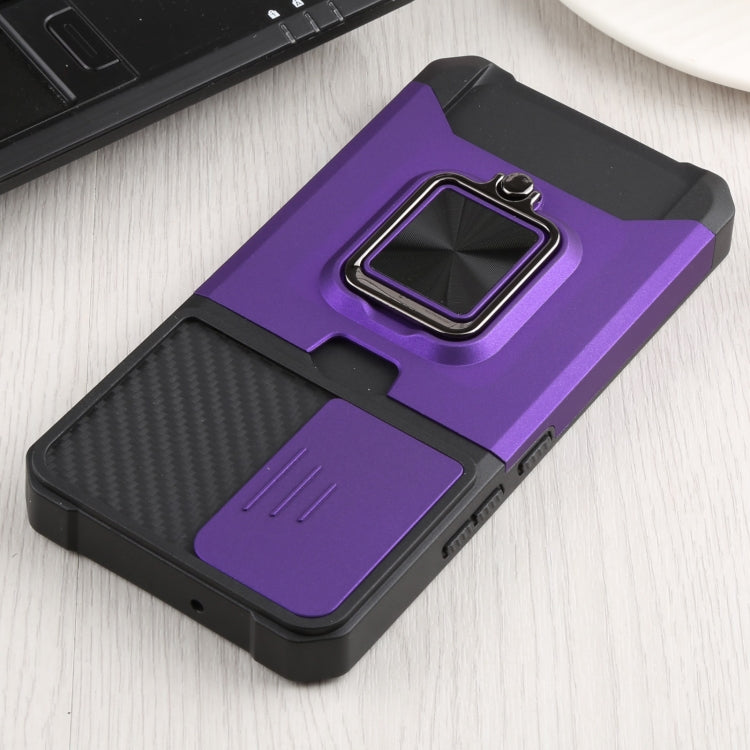 For Samsung Galaxy S22 5G Sliding Camera Cover Design PC + TPU Shockproof Phone Case with Ring Holder & Card Slot(Purple) - Galaxy S22 5G Cases by buy2fix | Online Shopping UK | buy2fix