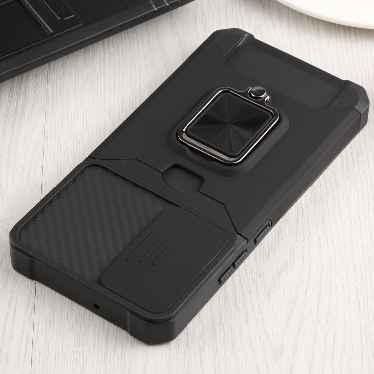 For Samsung Galaxy S22+ 5G Sliding Camera Cover Design PC + TPU Shockproof Phone Case with Ring Holder & Card Slot(Black) - Galaxy S22+ 5G Cases by buy2fix | Online Shopping UK | buy2fix