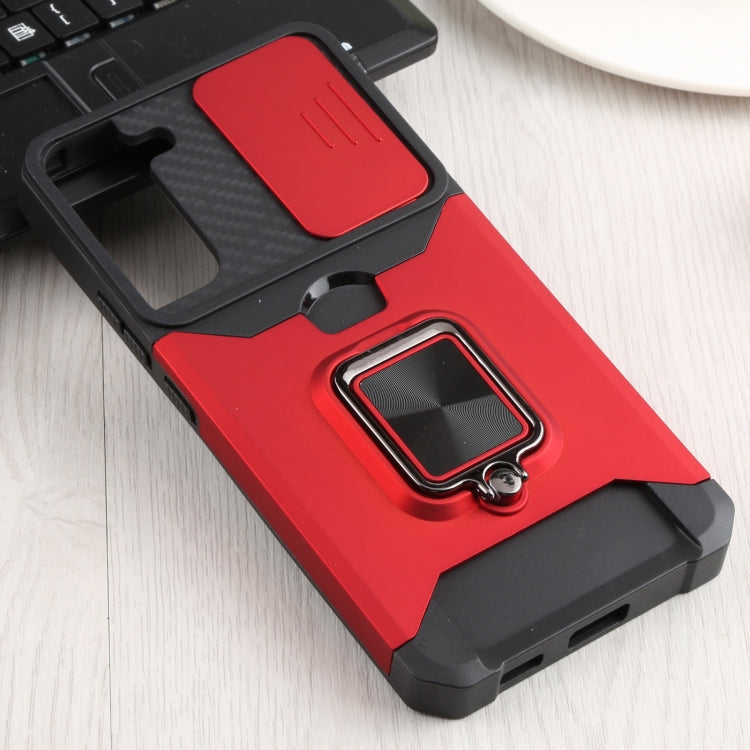 For Samsung Galaxy S22+ 5G Sliding Camera Cover Design PC + TPU Shockproof Phone Case with Ring Holder & Card Slot(Red) - Galaxy S22+ 5G Cases by buy2fix | Online Shopping UK | buy2fix