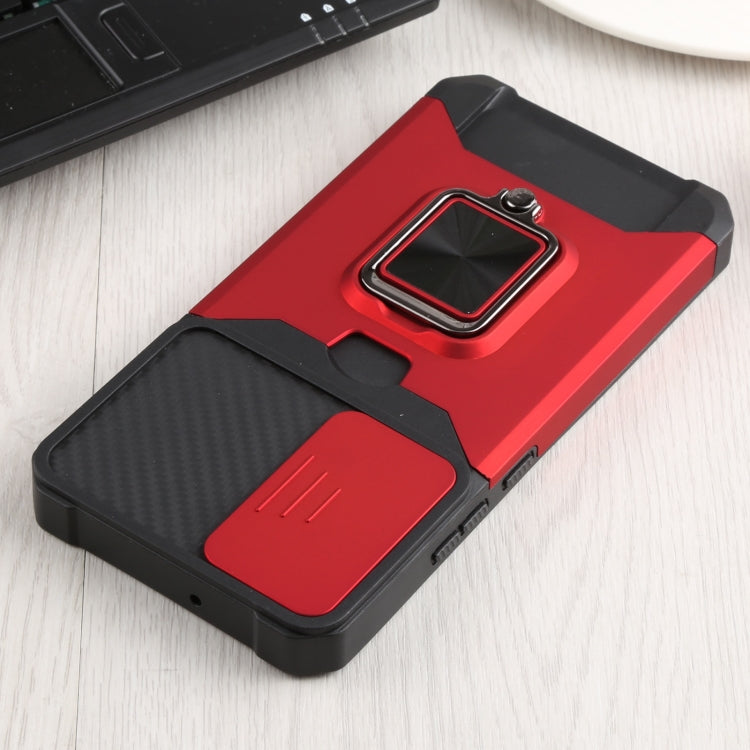 For Samsung Galaxy S22+ 5G Sliding Camera Cover Design PC + TPU Shockproof Phone Case with Ring Holder & Card Slot(Red) - Galaxy S22+ 5G Cases by buy2fix | Online Shopping UK | buy2fix