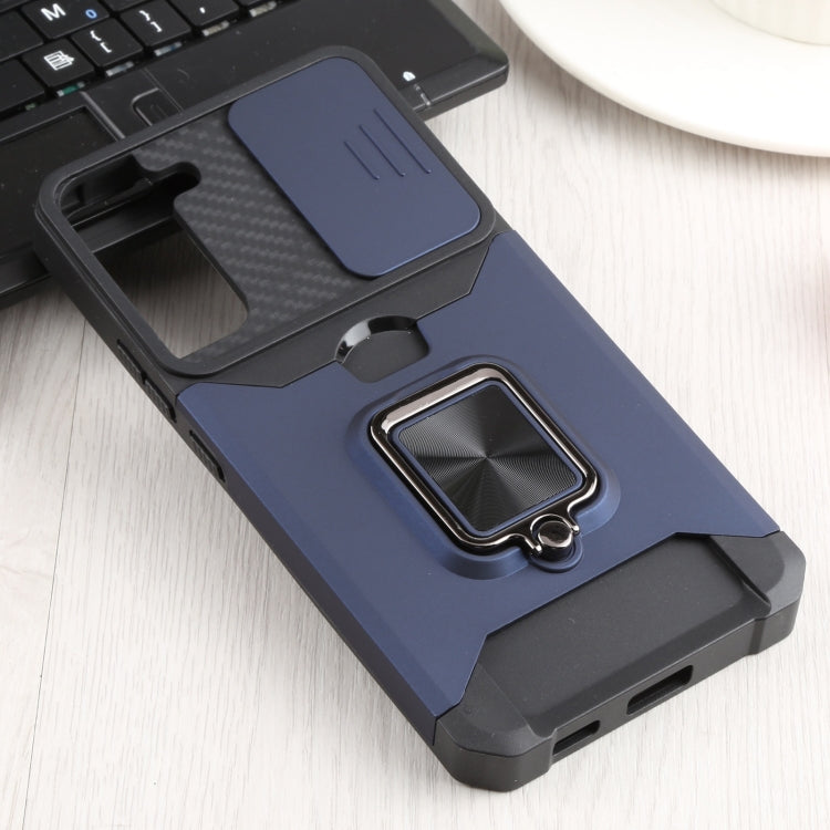 For Samsung Galaxy S22+ 5G Sliding Camera Cover Design PC + TPU Shockproof Phone Case with Ring Holder & Card Slot(Blue) - Galaxy S22+ 5G Cases by buy2fix | Online Shopping UK | buy2fix