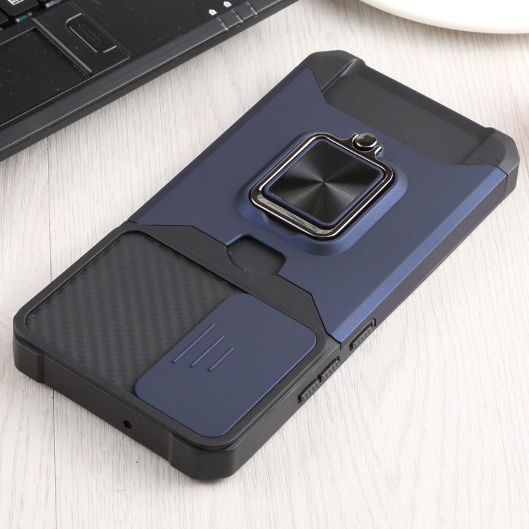 For Samsung Galaxy S22+ 5G Sliding Camera Cover Design PC + TPU Shockproof Phone Case with Ring Holder & Card Slot(Blue) - Galaxy S22+ 5G Cases by buy2fix | Online Shopping UK | buy2fix