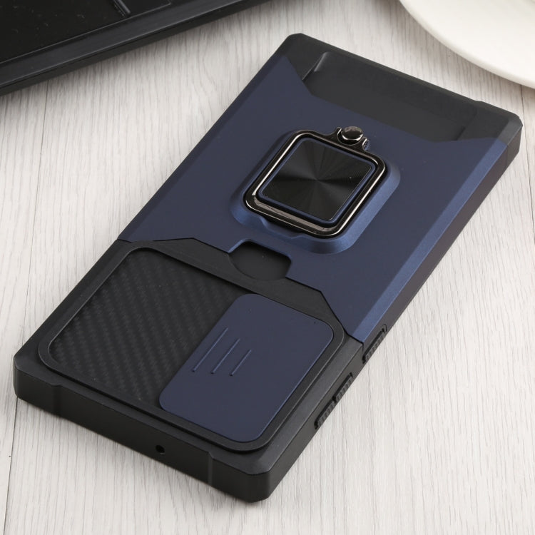 For Samsung Galaxy S22 Ultra 5G Sliding Camera Cover Design PC + TPU Shockproof Phone Case with Ring Holder & Card Slot(Blue) - Galaxy S22 Ultra 5G Cases by buy2fix | Online Shopping UK | buy2fix