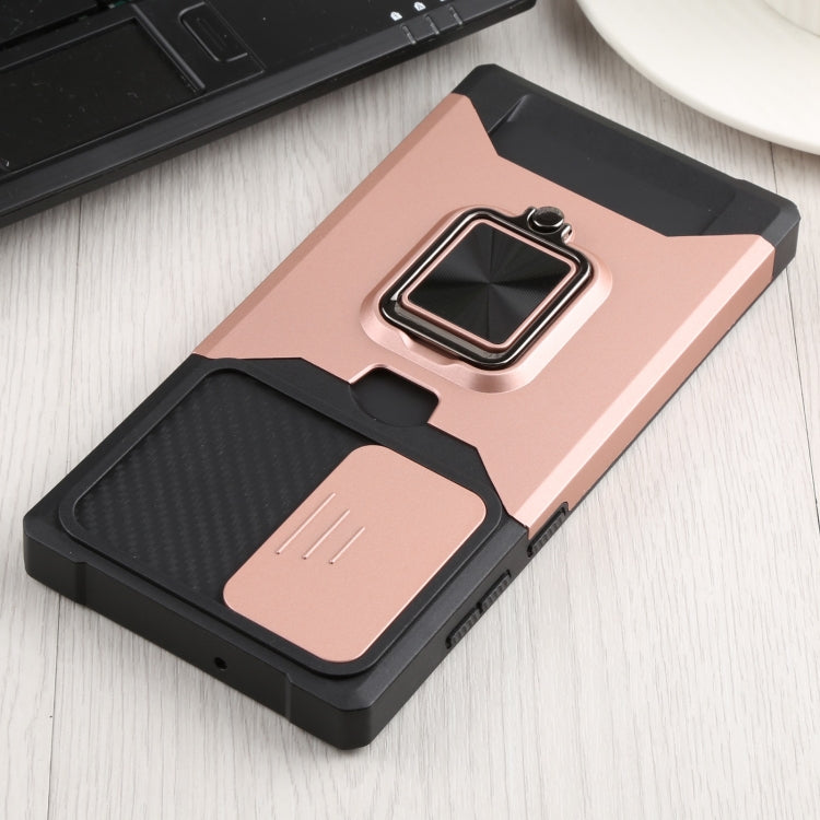 For Samsung Galaxy S22 Ultra 5G Sliding Camera Cover Design PC + TPU Shockproof Phone Case with Ring Holder & Card Slot(Rose Gold) - Galaxy S22 Ultra 5G Cases by buy2fix | Online Shopping UK | buy2fix