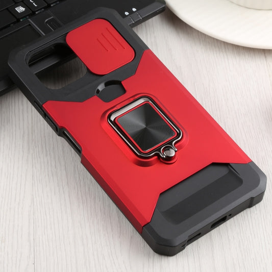 For Xiaomi Mi 11 Lite Sliding Camera Cover Design PC + TPU Shockproof Phone Case with Ring Holder & Card Slot(Red) by buy2fix