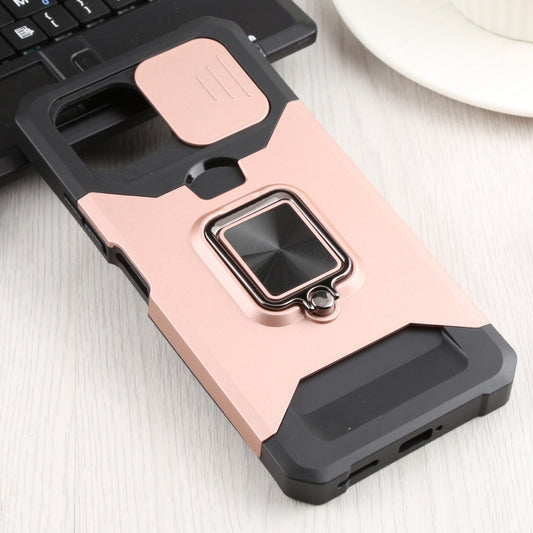For Xiaomi Mi 11 Lite Sliding Camera Cover Design PC + TPU Shockproof Phone Case with Ring Holder & Card Slot(Rose Gold) by buy2fix