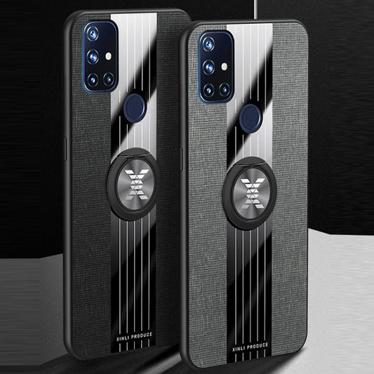 For OnePlus Nord N10 5G XINLI Stitching Cloth Texture TPU Phone Case with Ring Holder(Black) by XINLI