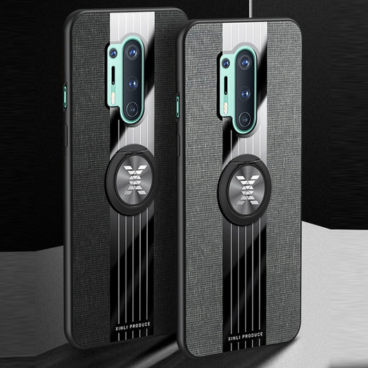 For OnePlus 8 Pro XINLI Stitching Cloth Texture TPU Phone Case with Ring Holder(Blue) by XINLI