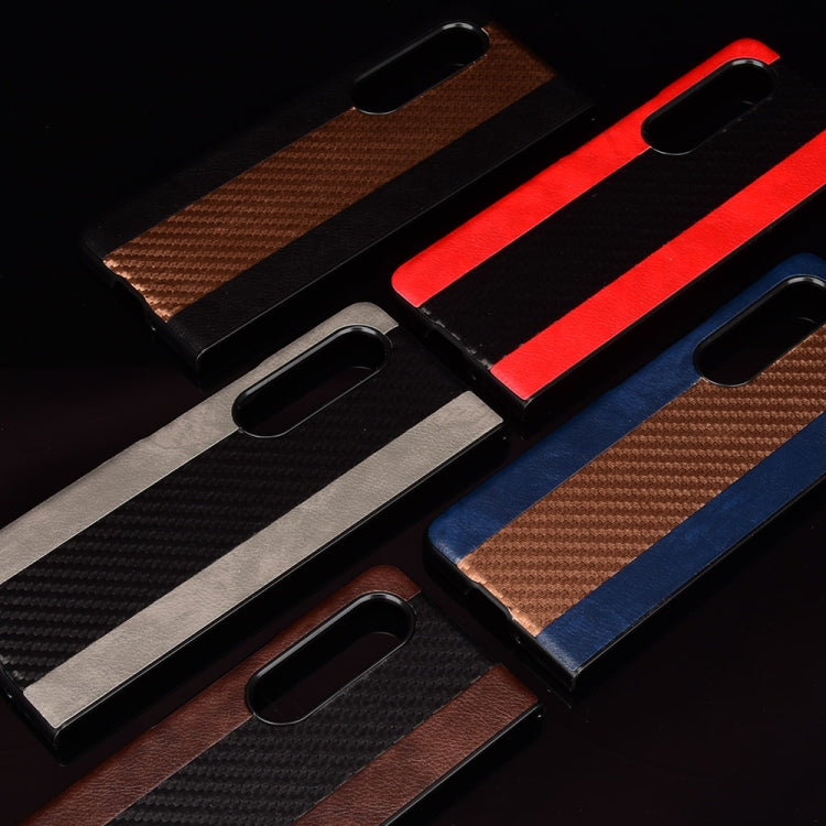 For Samsung Galaxy Z Fold3 5G Litchi Texture + Carbon Fiber Phone Case(Red) by buy2fix