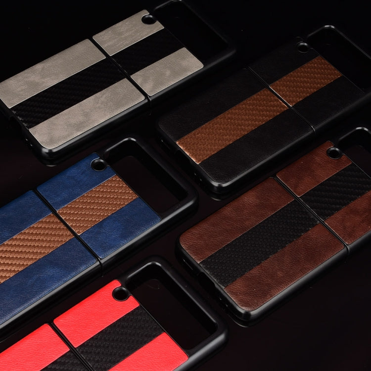 For Samsung Galaxy Z Flip3 5G Litchi Texture + Carbon Fiber Phone Case(Brown) by buy2fix