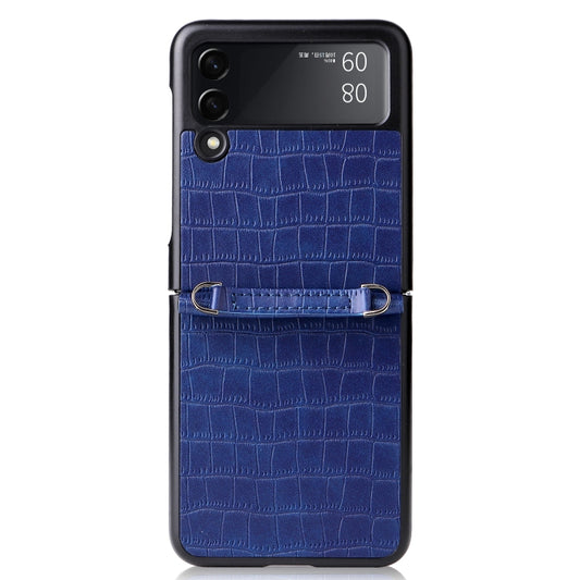 For Samsung Galaxy Z Flip3 5G Siamese Bamboo Texture Phone Case with Lanyard(Blue) by buy2fix