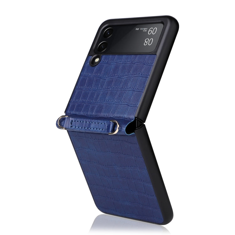 For Samsung Galaxy Z Flip3 5G Siamese Bamboo Texture Phone Case with Lanyard(Blue) - Galaxy Phone Cases by buy2fix | Online Shopping UK | buy2fix