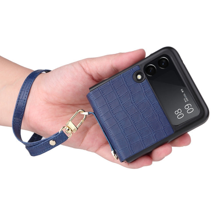 For Samsung Galaxy Z Flip3 5G Siamese Bamboo Texture Phone Case with Lanyard(Blue) - Galaxy Phone Cases by buy2fix | Online Shopping UK | buy2fix