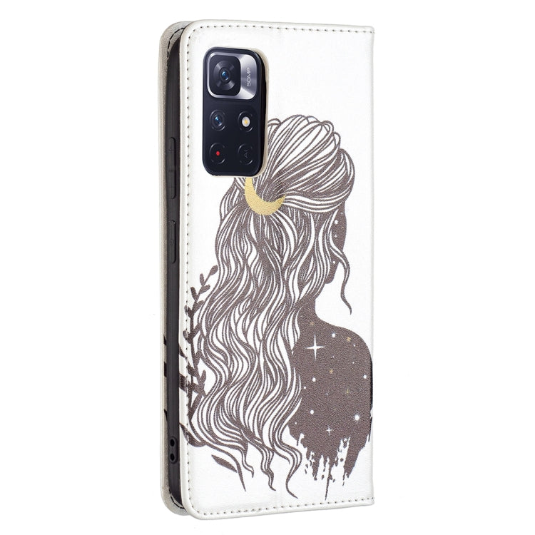 For Xiaomi Redmi Note 11 5G Colored Drawing Invisible Magnetic PU Leather Phone Case(Girl) - Xiaomi Cases by buy2fix | Online Shopping UK | buy2fix