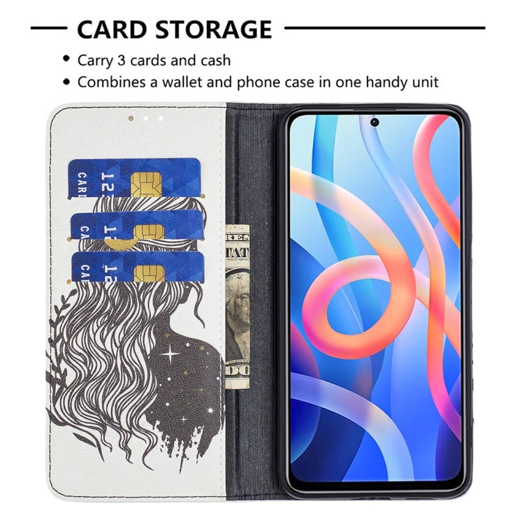 For Xiaomi Redmi Note 11 5G Colored Drawing Invisible Magnetic PU Leather Phone Case(Girl) - Xiaomi Cases by buy2fix | Online Shopping UK | buy2fix