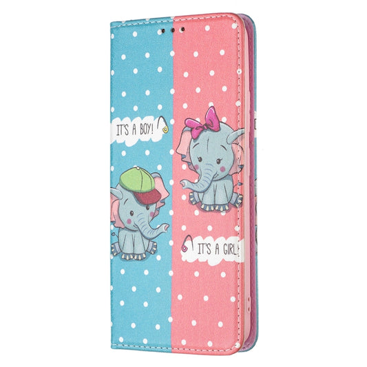 For Xiaomi Redmi Note 11 5G Colored Drawing Invisible Magnetic PU Leather Phone Case(Elephant) by buy2fix