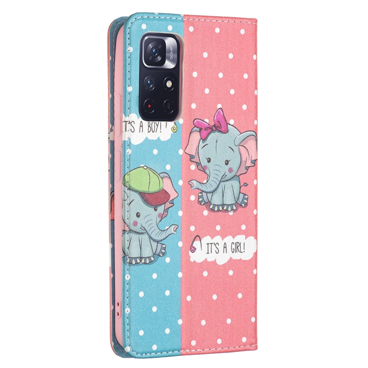 For Xiaomi Redmi Note 11 5G Colored Drawing Invisible Magnetic PU Leather Phone Case(Elephant) - Xiaomi Cases by buy2fix | Online Shopping UK | buy2fix