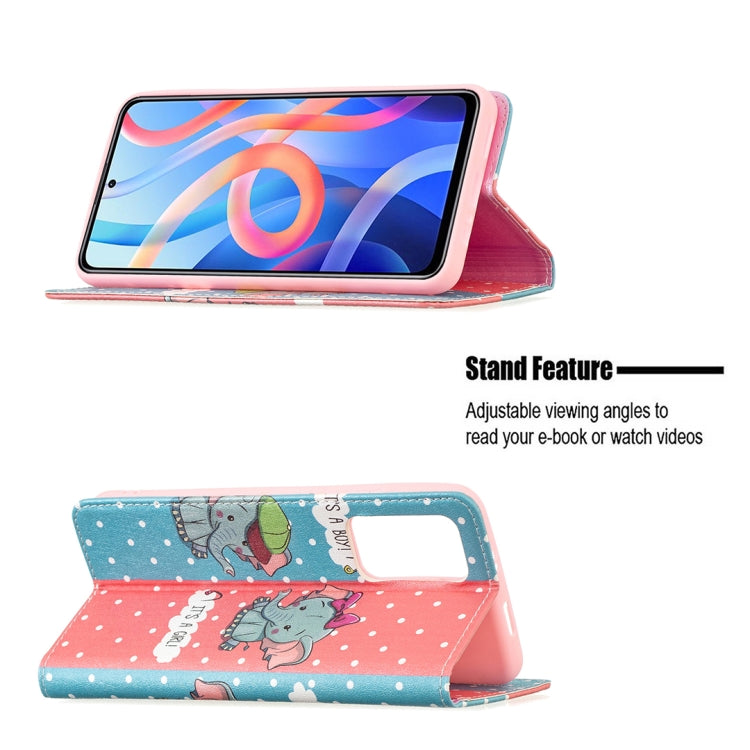 For Xiaomi Redmi Note 11 5G Colored Drawing Invisible Magnetic PU Leather Phone Case(Elephant) - Xiaomi Cases by buy2fix | Online Shopping UK | buy2fix