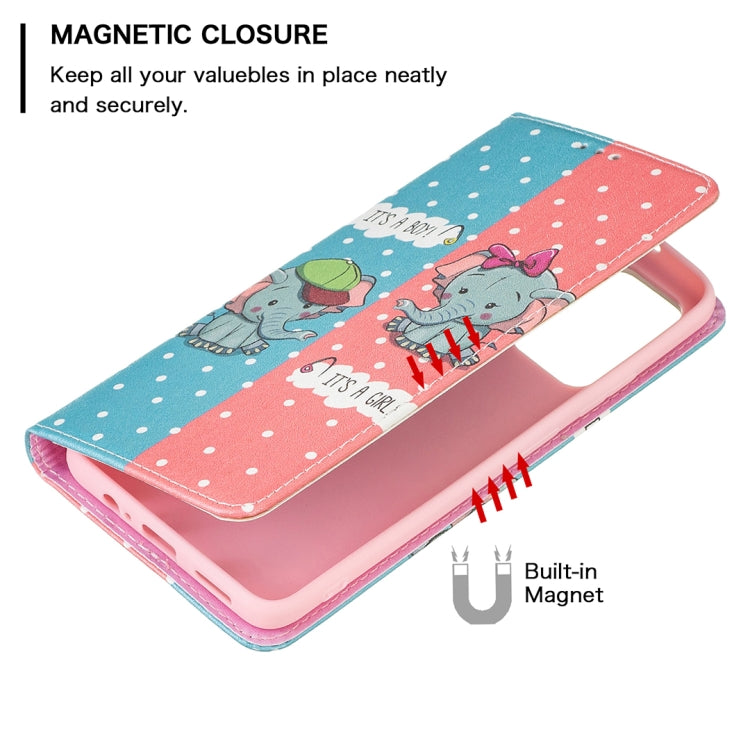 For Xiaomi Redmi Note 11 5G Colored Drawing Invisible Magnetic PU Leather Phone Case(Elephant) - Xiaomi Cases by buy2fix | Online Shopping UK | buy2fix
