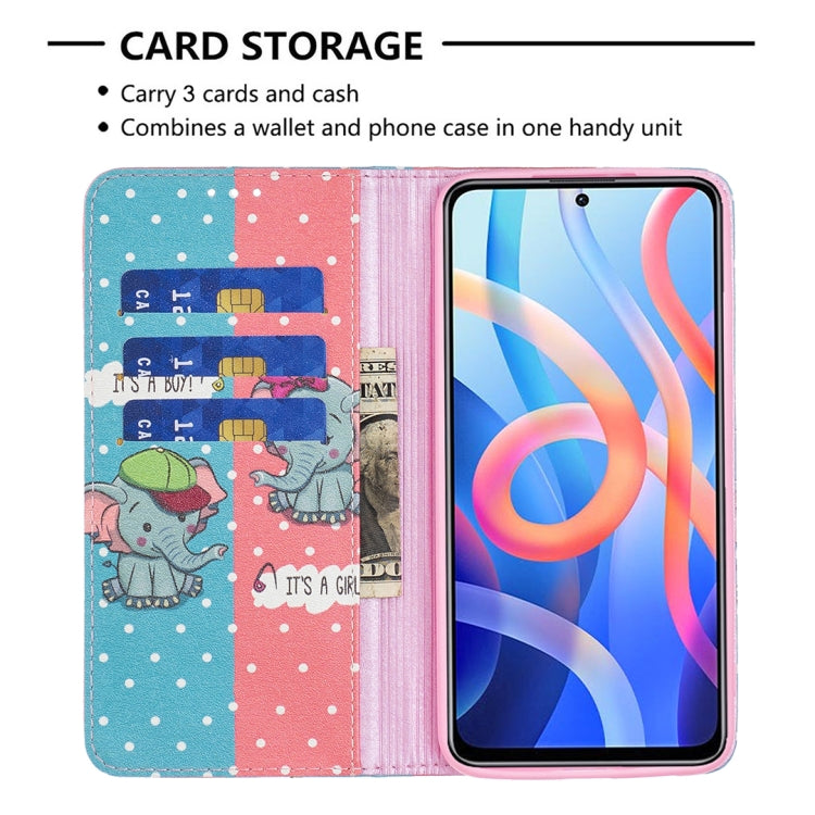 For Xiaomi Redmi Note 11 5G Colored Drawing Invisible Magnetic PU Leather Phone Case(Elephant) - Xiaomi Cases by buy2fix | Online Shopping UK | buy2fix