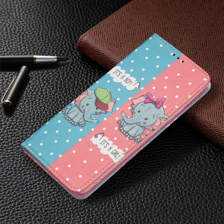 For Xiaomi Redmi Note 11 5G Colored Drawing Invisible Magnetic PU Leather Phone Case(Elephant) - Xiaomi Cases by buy2fix | Online Shopping UK | buy2fix