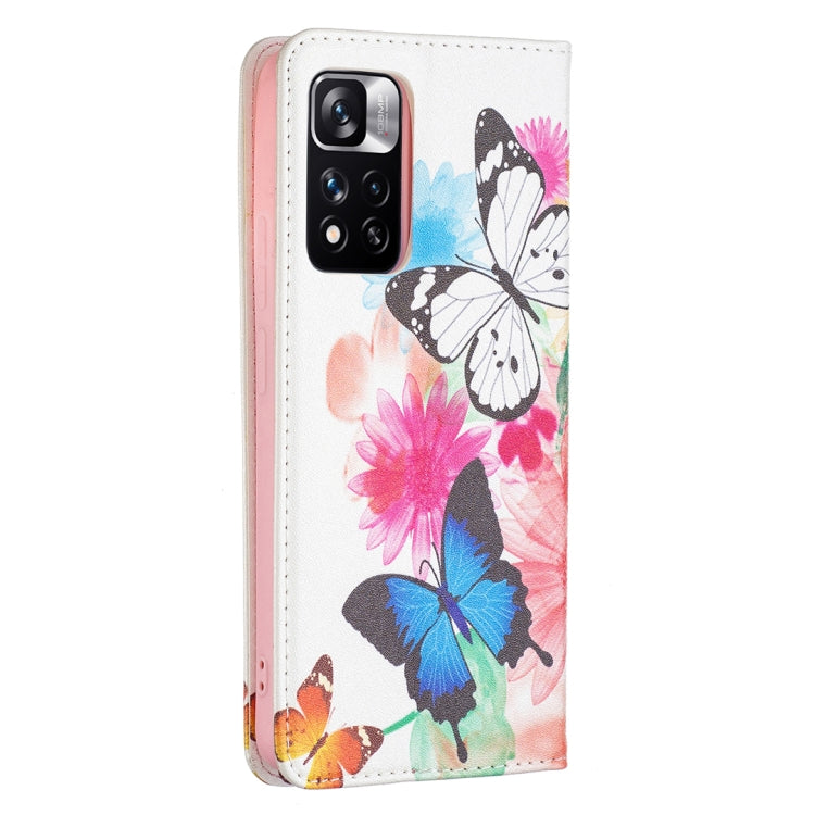 For Xiaomi Redmi Note 11 Pro 5G / 11 Pro+ 5G Colored Drawing Pattern Invisible Magnetic Leather Case(Two Butterflies) - Xiaomi Cases by buy2fix | Online Shopping UK | buy2fix