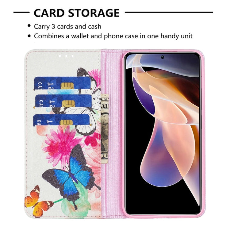 For Xiaomi Redmi Note 11 Pro 5G / 11 Pro+ 5G Colored Drawing Pattern Invisible Magnetic Leather Case(Two Butterflies) - Xiaomi Cases by buy2fix | Online Shopping UK | buy2fix