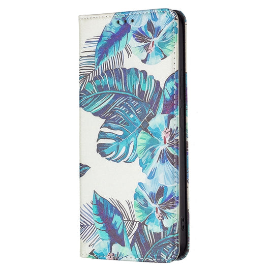 For Xiaomi Redmi Note 11 Pro 5G / 11 Pro+ 5G Colored Drawing Pattern Invisible Magnetic Leather Phone Case(Blue Leaf) by buy2fix