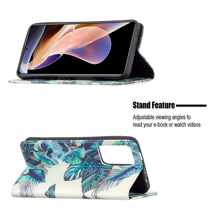 For Xiaomi Redmi Note 11 Pro 5G / 11 Pro+ 5G Colored Drawing Pattern Invisible Magnetic Leather Phone Case(Blue Leaf) - Xiaomi Cases by buy2fix | Online Shopping UK | buy2fix