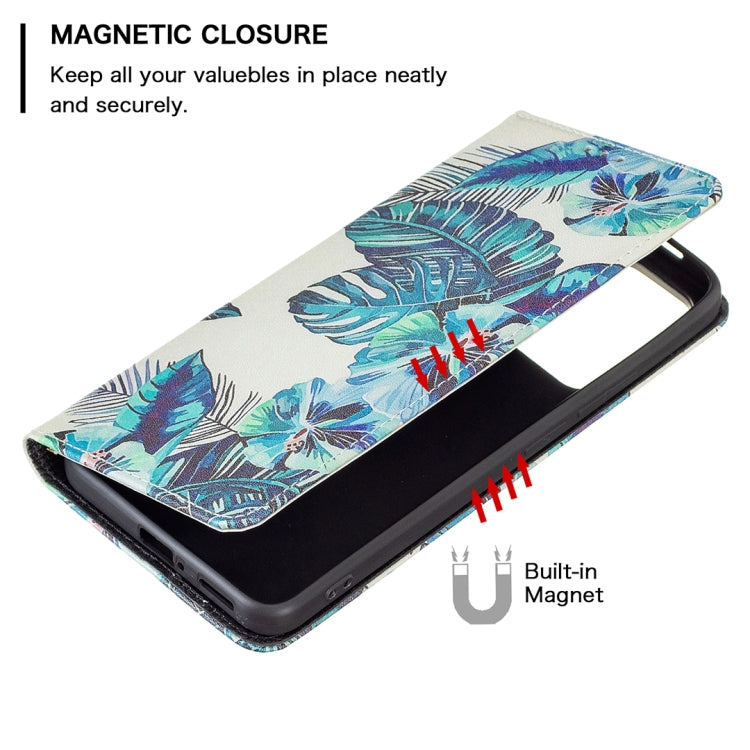 For Xiaomi Redmi Note 11 Pro 5G / 11 Pro+ 5G Colored Drawing Pattern Invisible Magnetic Leather Phone Case(Blue Leaf) - Xiaomi Cases by buy2fix | Online Shopping UK | buy2fix