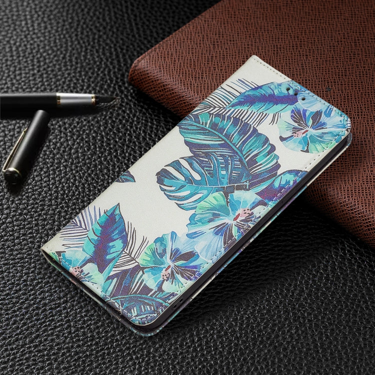 For Xiaomi Redmi Note 11 Pro 5G / 11 Pro+ 5G Colored Drawing Pattern Invisible Magnetic Leather Phone Case(Blue Leaf) - Xiaomi Cases by buy2fix | Online Shopping UK | buy2fix