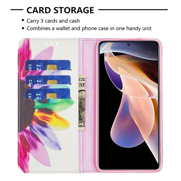 For Xiaomi Redmi Note 11 Pro 5G / 11 Pro+ 5G Colored Drawing Pattern Invisible Magnetic Leather Phone Case(Sun Flower) - Xiaomi Cases by buy2fix | Online Shopping UK | buy2fix