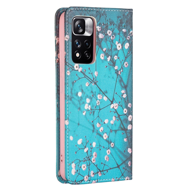 For Xiaomi Redmi Note 11 Pro 5G / 11 Pro+ 5G Colored Drawing Pattern Invisible Magnetic Leather Phone Case(Plum Blossom) - Xiaomi Cases by buy2fix | Online Shopping UK | buy2fix