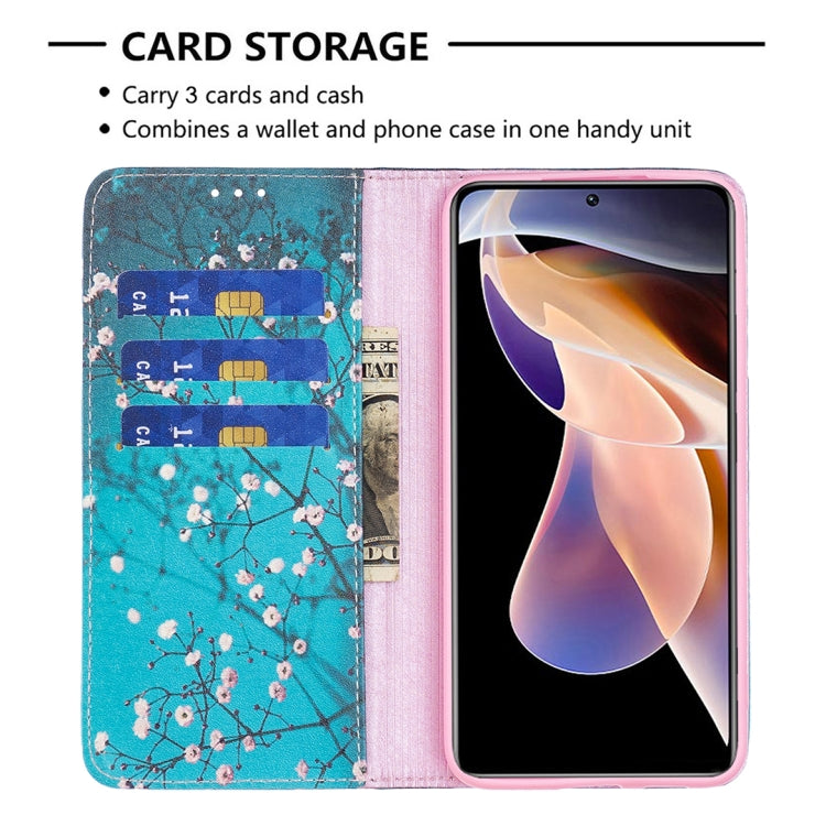 For Xiaomi Redmi Note 11 Pro 5G / 11 Pro+ 5G Colored Drawing Pattern Invisible Magnetic Leather Phone Case(Plum Blossom) - Xiaomi Cases by buy2fix | Online Shopping UK | buy2fix
